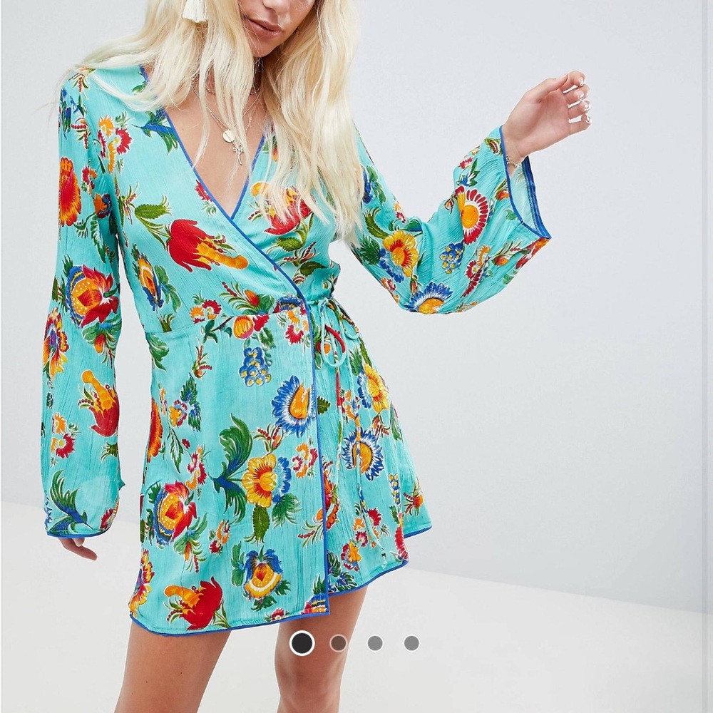 ASOS wrap kimono beach floral mini sundress